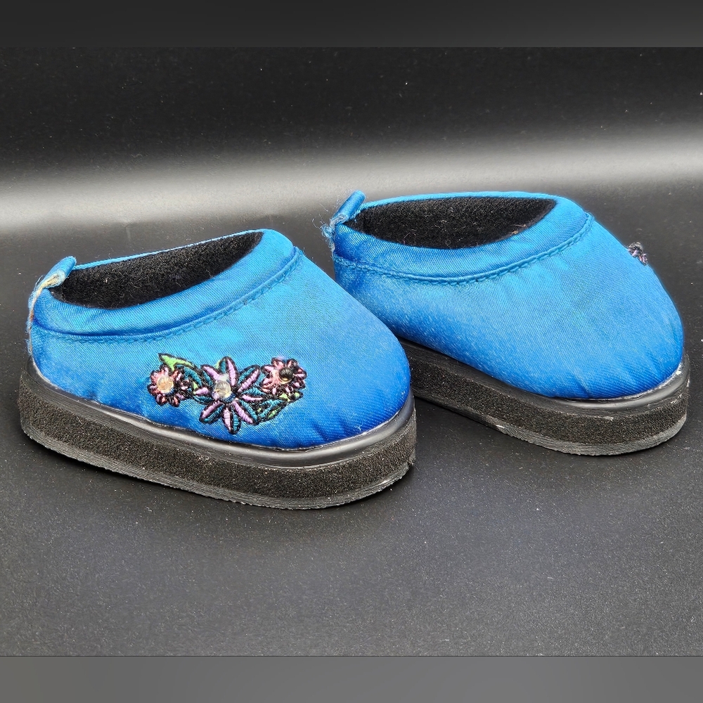 American Girl Blue Embroidered Mule Style Clogs with Floral Detail - Retired